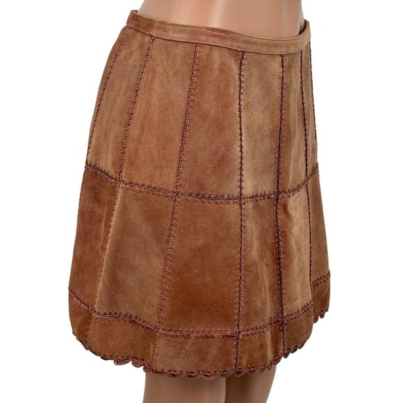 Free People Suede Patchwork High Waist Mini Skirt | Western Boho Coastal 70s 10 - Picture 14 of 16